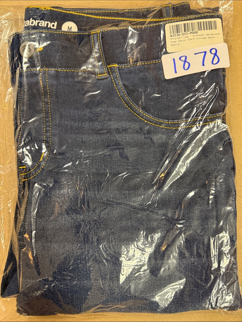 New Betabrand Dark Vintage Wash Straight 4 Pocket Yoga Denim Jeans Medium